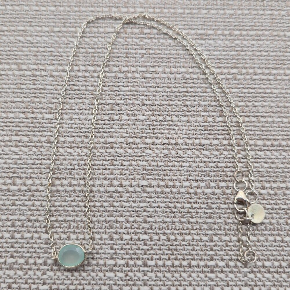 18 Inches Gold Plated Over Sterling Silver Small Blue Stone Necklace A4223